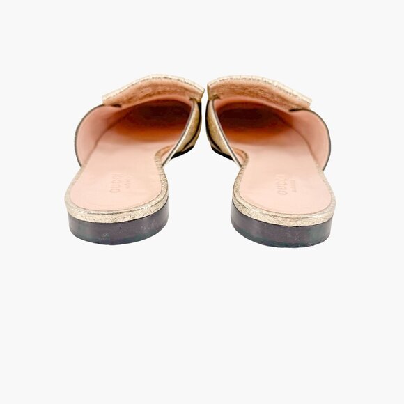 Gucci Marmont GG Fringe Flat Mule EU 38.5 US 8.5 Metallic Gold Kiltie Slip On - Picture 7 of 11